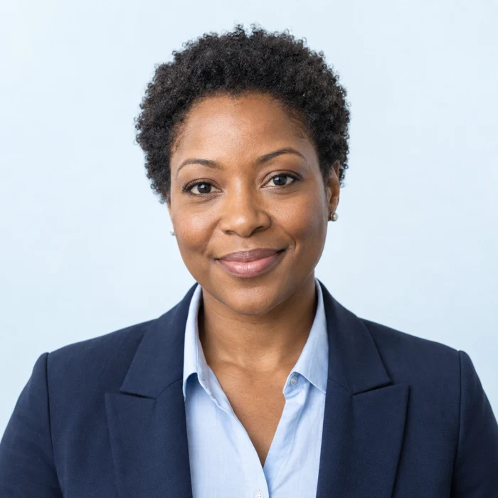 AI-generated portrait of fictional advocate Amara Mensah